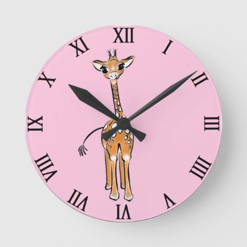 Cute giraffe drawing safari animals  round clock