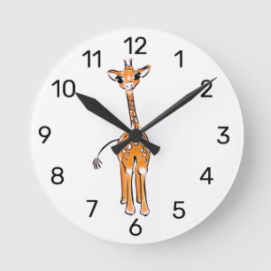 Cute giraffe drawing, safari animals round clock