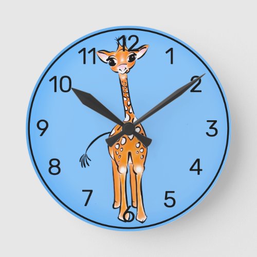 Cute giraffe drawing safari animals  round clock