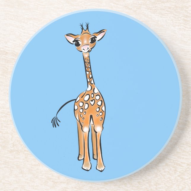 Cute Giraffe drawing, safari animals  Sandstone Coaster (Front)