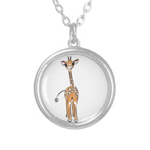 Cute Giraffe drawing safari animals  Silver Plated Necklace
