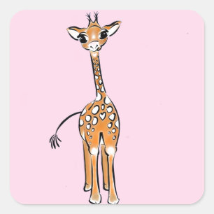 Cute Giraffe drawing, safari animals Square Sticker
