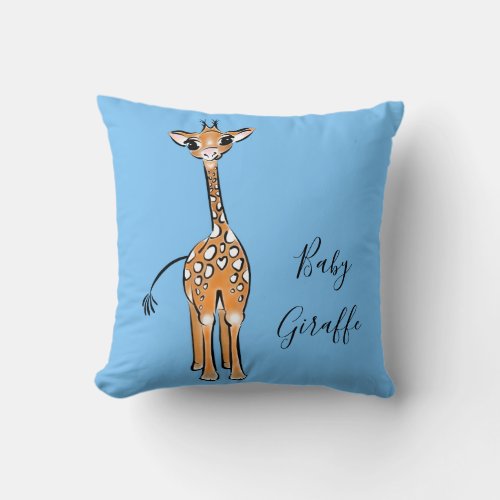 Cute Giraffe drawing safari animals  Throw Pillow