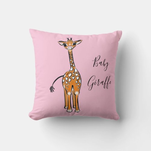 Cute Giraffe drawing safari animals  Throw Pillow