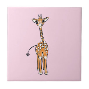 Cute Giraffe drawing, safari animals  Tile