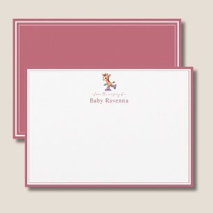 Cute Giraffe Dusty Rose Border Nursery New Baby  Note Card