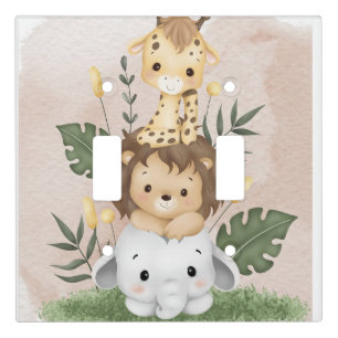 cute giraffe, elephant and lion - nursery/kids  light switch cover