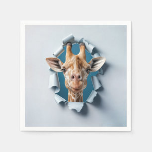 Cute Giraffe Emerging From a Paper Hole Napkins