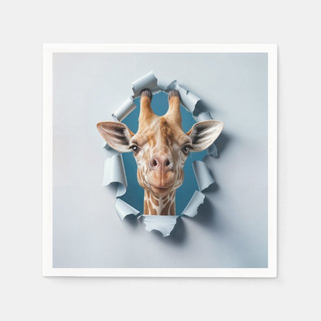 Cute Giraffe Emerging From a Paper Hole Napkins (Front)