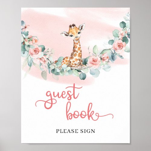 Cute Giraffe Eucalyptus Baby Shower gust book sign