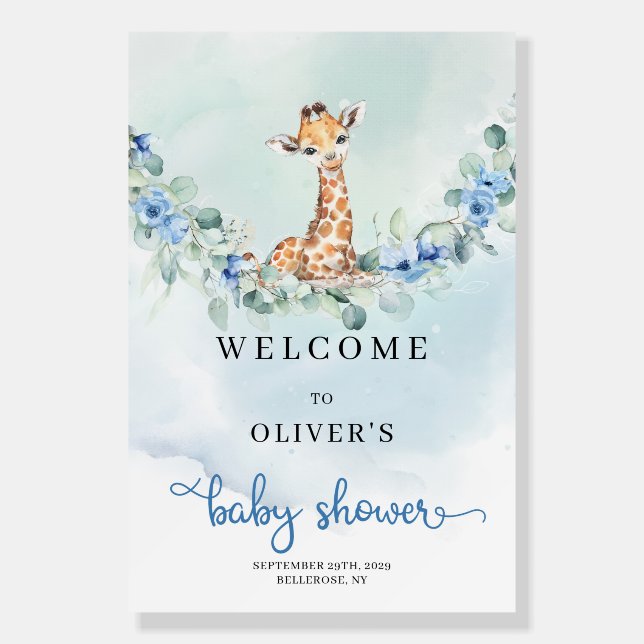 Cute Giraffe Eucalyptus Baby Shower Welcome Foam Board (Front)