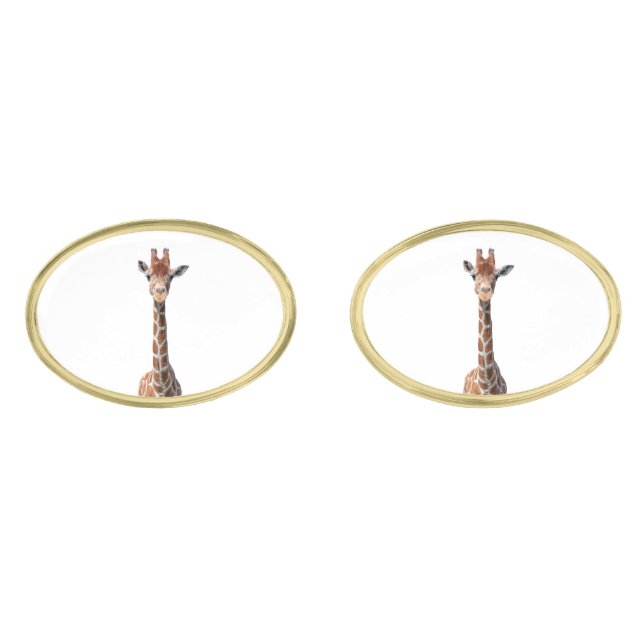Cute giraffe face gold cufflinks (Front)