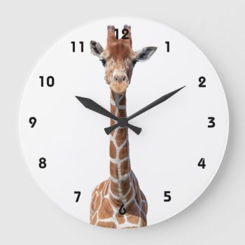 Cute Giraffe Face Large Clock by hildurbjorg at Zazzle