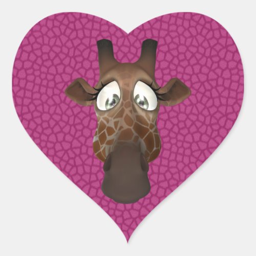 Cute Giraffe Face Pink Animal Fur Pattern Heart Sticker