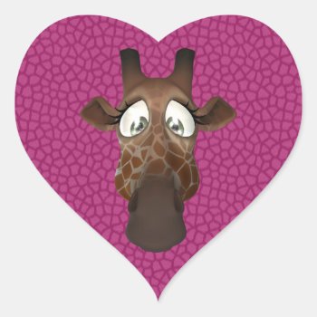 Cute Giraffe Face Pink Animal Fur Pattern Heart Sticker by Just_Giraffes at Zazzle