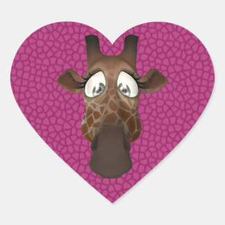 Cute Giraffe Face Pink Animal Fur Pattern Heart Sticker