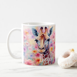 Cute Giraffe Face with Pink Flowers Coffee Mug