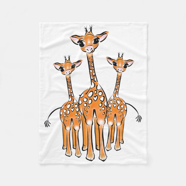 Cute Giraffe family drawing safari animals  Fleece Blanket (Front)