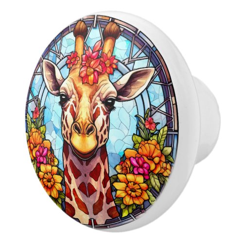 cute giraffe faux stained glass  ceramic knob