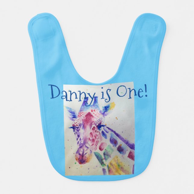 Cute Giraffe First Birthday Whimsical Baby Boys Baby Bib (Front)