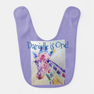 Cute Giraffe First Birthday Whimsical Baby Girls Bib