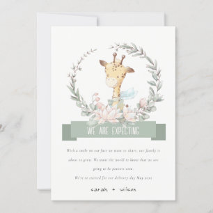 Cute Giraffe Floral Baby Pregnancy Announcement