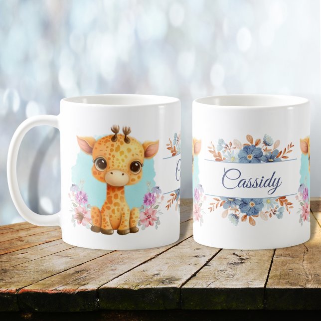 Cute Giraffe Floral Themed Personalized  Coffee Mug (Creator Uploaded)