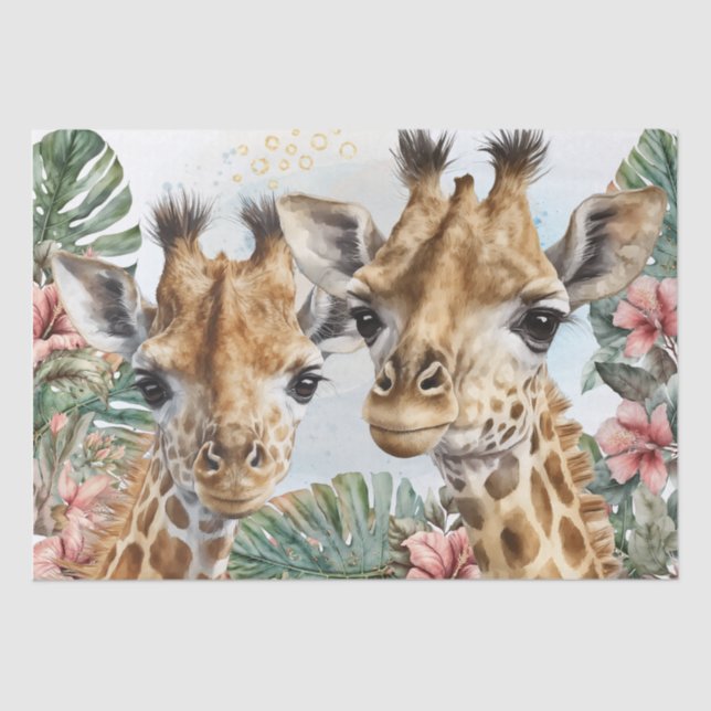 Cute Giraffe Floral Watercolor Tissue Paper (Front)