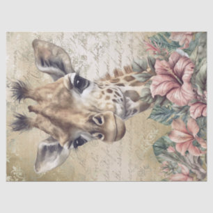 Cute Giraffe Floral Watercolor Tissue Paper