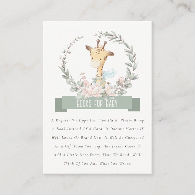 Cute Giraffe Floral Wreath Book For Baby Shower Enclosure Card (Front)