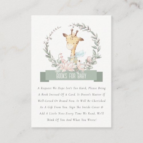 Cute Giraffe Floral Wreath Book For Baby Shower Enclosure Card