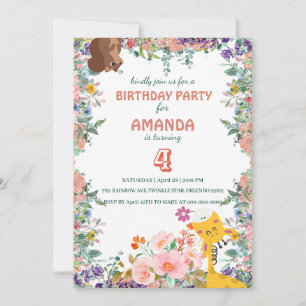 Cute giraffe flower floral Birthday Party Invitation
