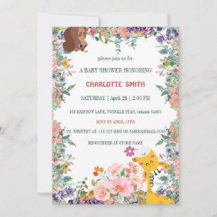 Cute giraffe flower gradient flora baby shower invitation