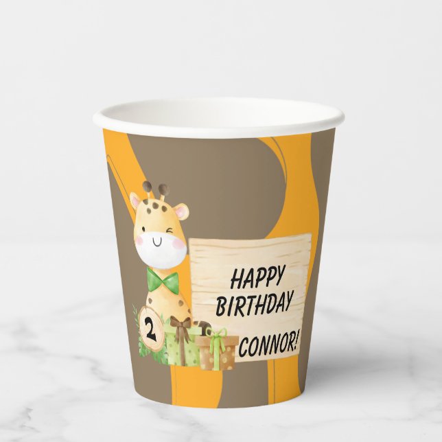 Cute Giraffe For Toddler's Birthday Paper Cups (Front)