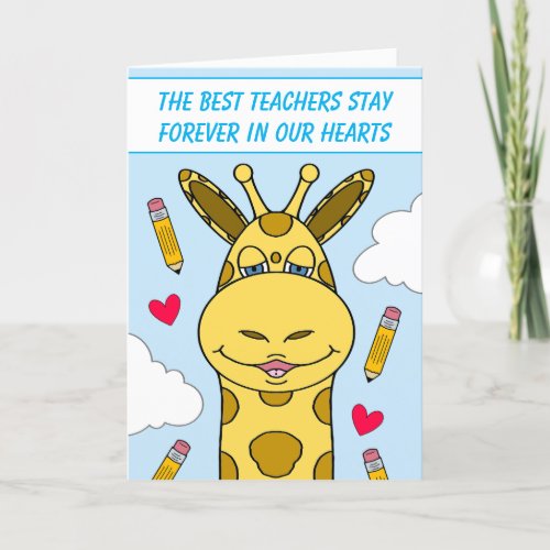 Cute Giraffe Forever In Our Hearts Teacher  Thank You Card