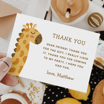 Cute Giraffe. Funny Animal Safari Kids Birthday Thank You Card by RemioniArt at Zazzle