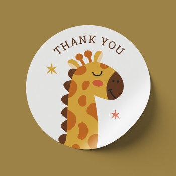 Cute Giraffe. Funny Animal Safari Zoo Thank You Classic Round Sticker by RemioniArt at Zazzle
