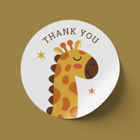 Cute giraffe. Funny animal safari zoo thank you Classic Round Sticker