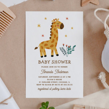 Cute Giraffe. Funny Zoo Safari Animal Baby Shower Invitation by RemioniArt at Zazzle