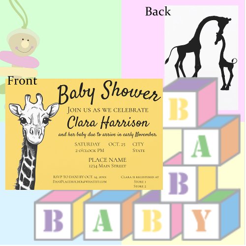 Cute Giraffe Gender Neutral Baby Shower Invitation