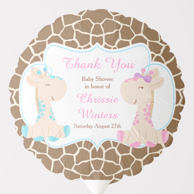 Cute Giraffe Gender Reveal or Twins Baby Shower Balloon (Front)