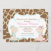 Cute Giraffe Gender Reveal or Twins Baby Shower Invitation (Front/Back)