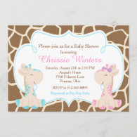 Cute Giraffe Gender Reveal or Twins Baby Shower Invitation