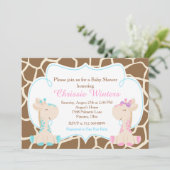 Cute Giraffe Gender Reveal or Twins Baby Shower Invitation (Standing Front)