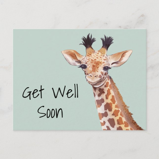 Cute Giraffe Get Well Soon Personalized  Postcard (Front)