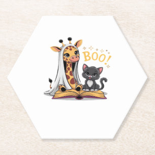 Cute Giraffe Ghost with Black Cat and Boo! Classic Paper Coaster