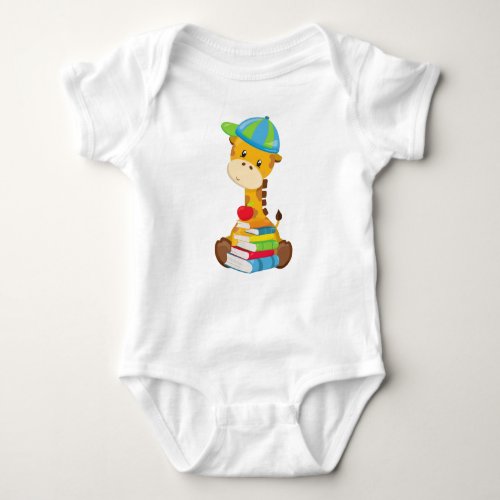 Cute Giraffe Giraffe Going To School Books Baby Bodysuit