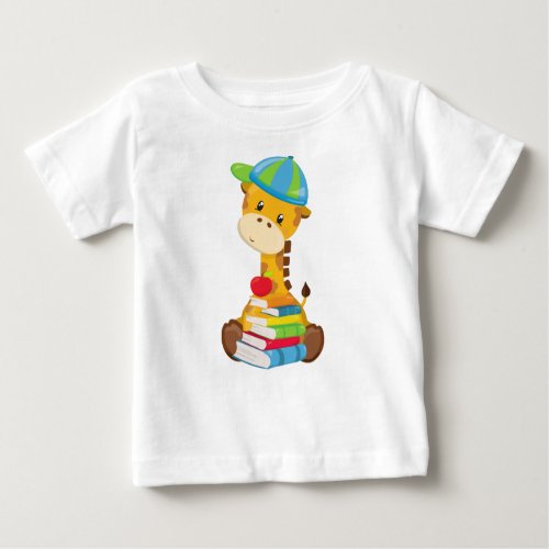 Cute Giraffe Giraffe Going To School Books Baby T_Shirt