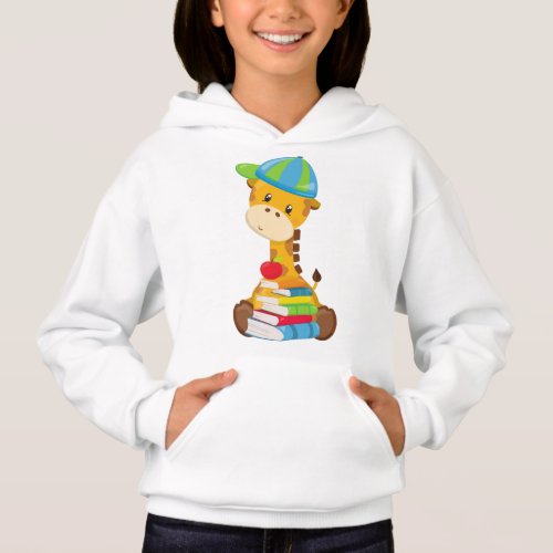 Cute Giraffe Giraffe Going To School Books Hoodie