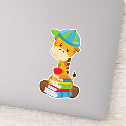 Cute Giraffe Giraffe Going To School Books Sticker